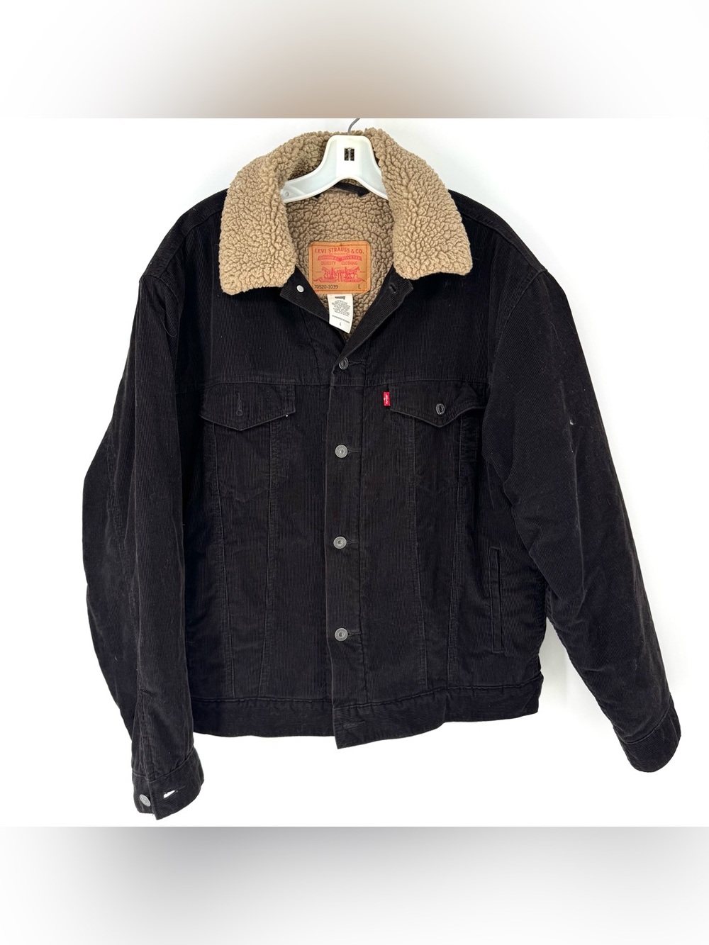 Levi's Black Corduroy trucker Jacket with Tan Sherpa Collar